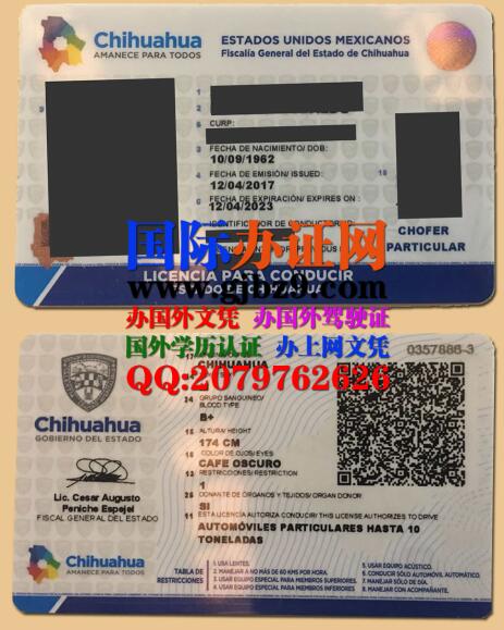 墨西哥奇瓦瓦州驾驶证样本Licencia de conducir de Chihuahua